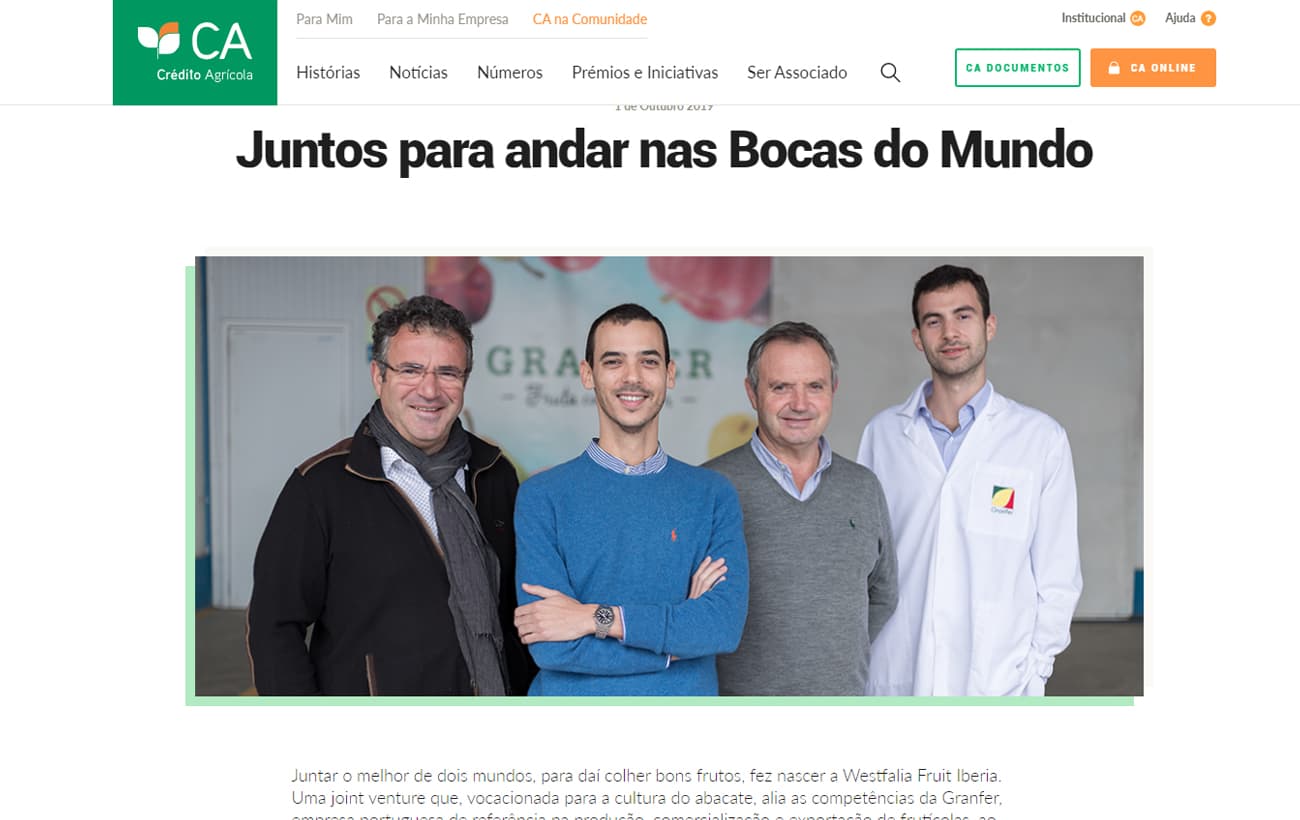 Artigo no site Crédito Agrícola